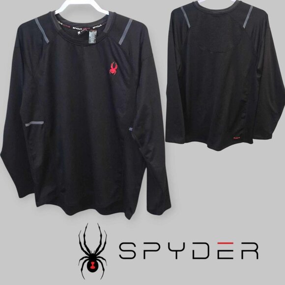 SPYDER Blazing Black Stretch Quick Dry Active Long Sleeve  Shirt Large - Picture 1 of 16
